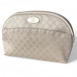 Celine Beige with Gold Monogram Canvas Cosmetic Bag Makeup